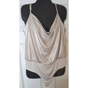 Nine West Draped Neck Bodysuit Size  XL Women’s Gold Shiny Metallic Adjustable